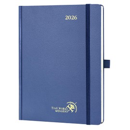 POPRUN A5-Terminplaner 2026, Wochenansicht (22 x 16,5 cm), fester Einband, vertikaler Wochenplaner, 25, Innentasche, 100 g/m² Papier (Marineblau), TJ-26-CEHO7-NYB