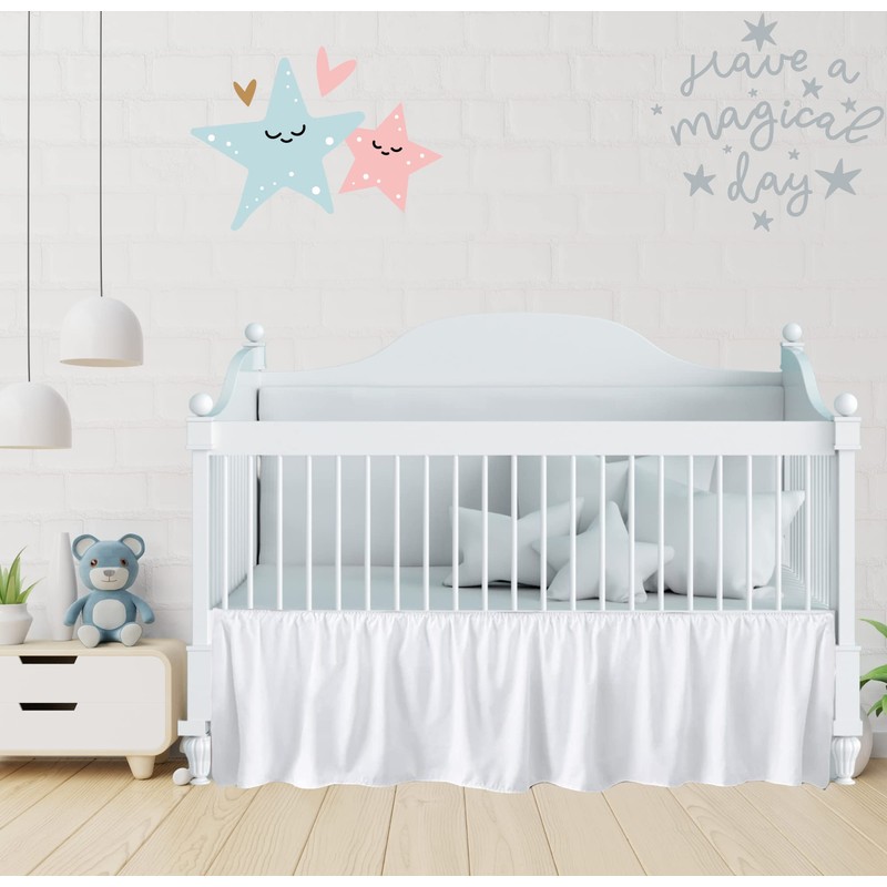 ダストフリル スプリットコーナー - コットン100% - 子供部屋のベビーベッド用 ベビーベッド用ベッドスカート 男の子または女の子の赤ちゃん用 14インチドロップ (ホワイト)