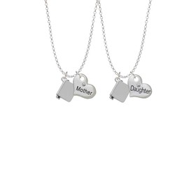 Delight Jewelry Silvertone Book Mother & Daughter Heart Necklaces (Set of 2), 19"+2"