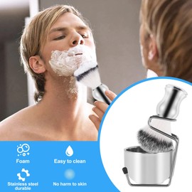 Plmvhpb Shaving Set, Soap, Bowl + Shaving Brush + Holder, Stainless Steel + Nylon Brush Set, Pure Hair