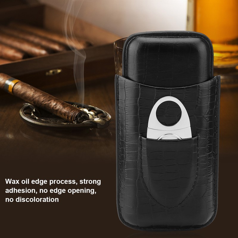Crocodile Grain Faux Leather 3 Tube Cigar Travel Case Holder