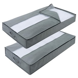 YUEcthynous Pack of 2 Premium Underbed Storage Containers for Under Bed, Blanket Organiser, Storage Container, Handles, 100 x 50 x 15 cm, Grey