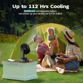 AMACOOL Battery Operated Camping Fan with Light, 20000mAh Rechargeable Clip on Fan with Hook & Digital Display, 112Hrs Running, 9 Speed, 360° Rotation Portable Small Fan for Tent Camping RV Travel