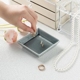 QNMUSUNC Ceramic Ring Dish, Jewelry Dish Holder, Small Trinket Tray Plate for Earrings Rings Necklaces Keys, for Mom Friend Sister (Blue Surface)