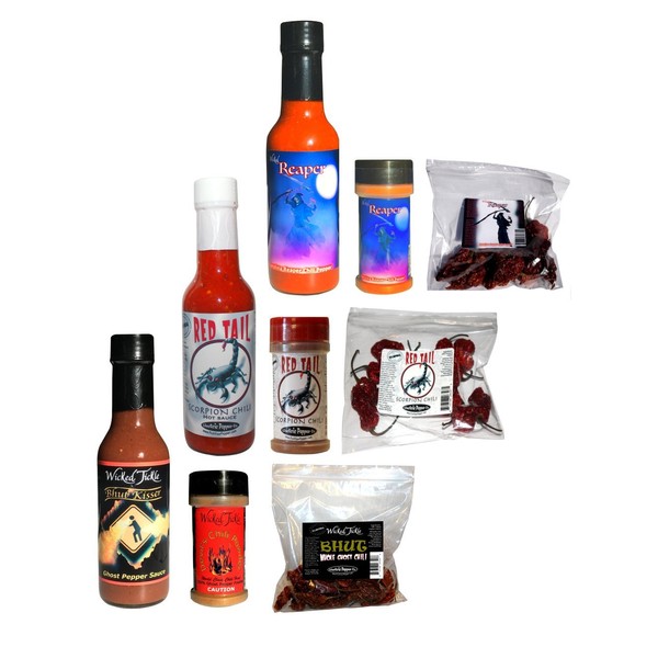 Ultimate Spice Gift Set Ghost Pepper Scorpion Reaper Hot Sauce Peppers Chili Powder Mega Pack