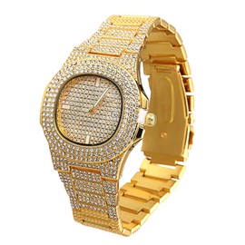 Halukakah Oval Dial Diamonds Gold Watch Iced Out, Men's 18k Real Gold/Platinum White Gold Plated Quartz Wristband 9.5", with Cuban Link Necklace Bracelet Set Options, Free Giftbox, Gold Plated Watch