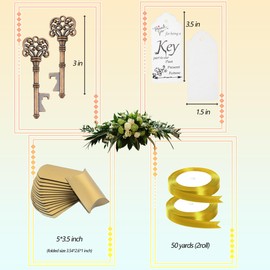 Key Bottle Opener Wedding Favour: 50pcs Vintage Skeleton Party Gift Set with Candy Boxes, Ribbons and Thank You Cards for Guests, Celebrations, Birthday, Baby Showers, Anniversary (Copper)