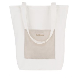 COTTARA® Jute Bag White - High Quality Fabric Bag with Zip, Front Compartment and Wide Base - Shopping Bag Long Handle - Ideal as a Cloth Bag, Tote Bag, Jute Bag, Shopper