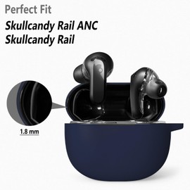 Geiomoo Silicone Case for Skullcandy Rail, Skullcandy Rail ANC, Protective Cover with Carabiner (Navy Blue)