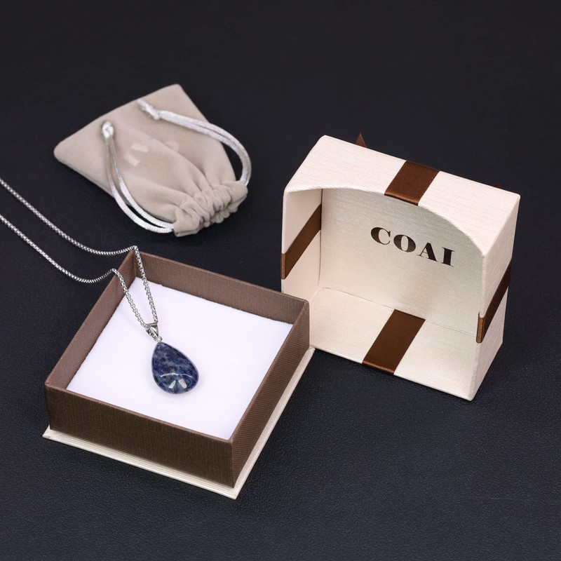 COAI Collar con colgante de piedra de ágata ovalada de