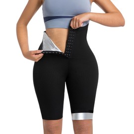 Meiosuns - Pantalones cortos de sauna para mujer, para bajar de peso, acanalados, cintura alta, entrenador, compresión, moldeador, plateado, XXL