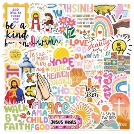 Jesus Scripture Stickers for Water Bottle,50 PCS Bible Cartoon Style Graffiti Stickers Pack for Phone Luggage Guitar,Suitcase Laptop Waterproof Vinyl Decoration for Teens Girls Children Party Gift