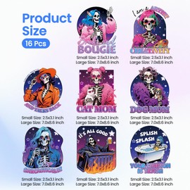 ANATTASOUL 16 Sheets Iron on Transfers for T-Shirts Skeleton and Death DTF Transfers Ready to Press, Washable Iron on Decals for Women Girls Clothing Hat Bag Pillow DIY Crafts