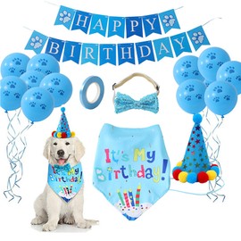 Dog Birthday Summer Party Supplies with Hat Bandanas Collar Toy Gift for Girl Dogs Themed Decorations with Balloons Crown Bow Tie Boy Doggy Outfit
