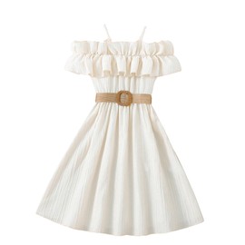 Floerns Girls Cold Shoulder Ruffle Trim Short Sleeve Belted A Line Midi Dress Apricot 10Y