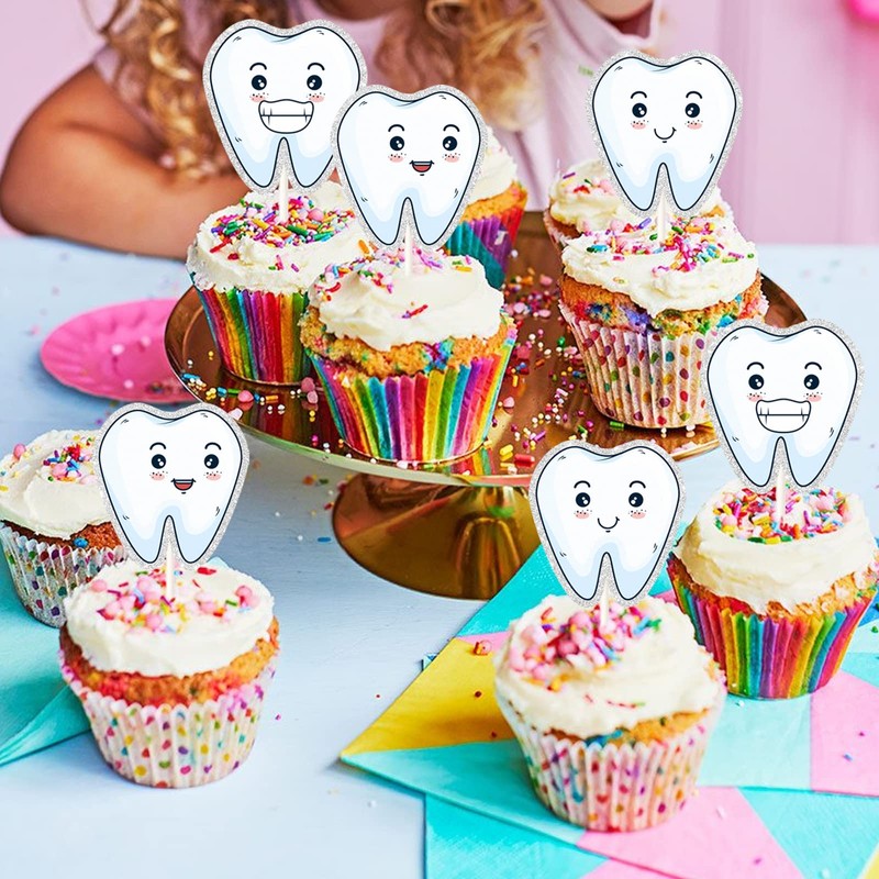 Teeth Cupcake Toppers, First Tooth Party Decor -Tooth Fairy Day