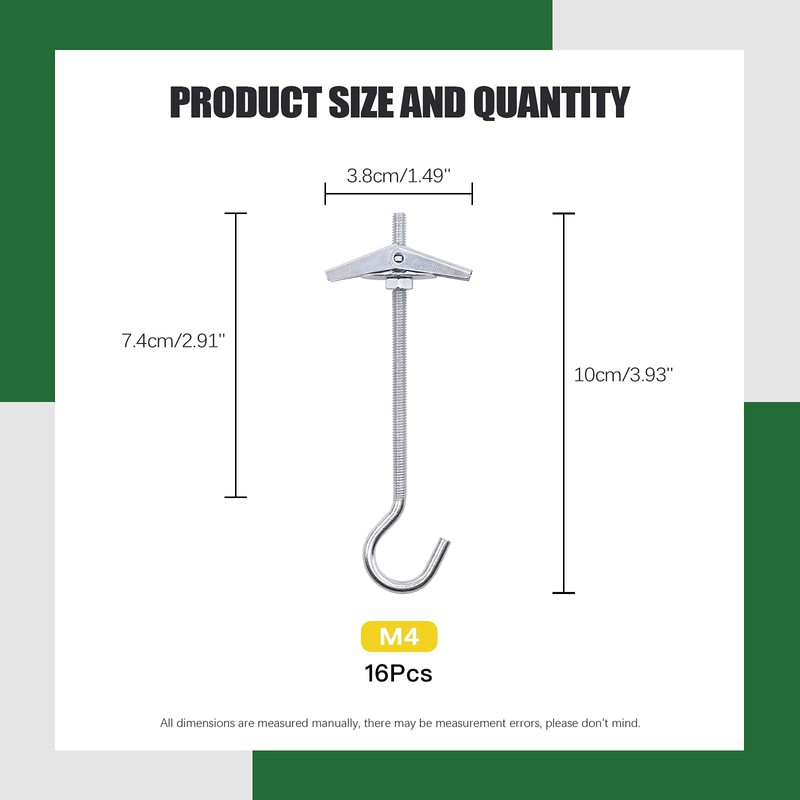 Keadic 16 Sets M4×75mm Heavy Duty Ceiling Hooks Steel Hooks