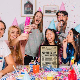 Stuff4 10th Anniversary Poster Framed - Married In 2015 Newspaper - Happy 10 Wedding Anniversary for Men Women Retro Vintage Gifts Back In 2015, 8x10 Inch Anniversaries Posters