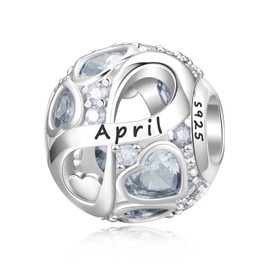 PHRUKAR April Birthstone Charm for Charm Bracelet, 925 Sterling Silver Infinity Love Heart Bead Charm for Bracelet and Necklace, Happy Birthday Mother's day Christmas Jewelry Gifts for Women