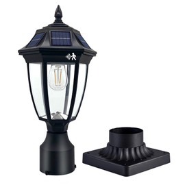 TPSHPTS Solar Post Light, Motion Sensor Outdoor Column Light with Pier Mount Base, Black Solar Lamp Post Lights Outdoor Waterproof for Garden Yard Pathway