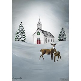 Performing Arts Church and Deer Christmas Cards - 16 Premium Holiday Cards With Envelopes - 6 X 8 Size Traditional Christmas Greeting Card - Unique Happy Holiday Boxed Set with Envelopes - Made In USA
