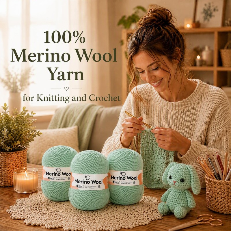 Aeelike Merino Wool Yarn for Knitting and Crochet, 3x100g, Light