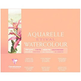 Clairefontaine Etival 96471C Watercolour Pad Glued on 4 Sides 25 Sheets 300 g Suitable for All Wet Techniques Fine Grained 100% Cellulose 24 x 30 cm White