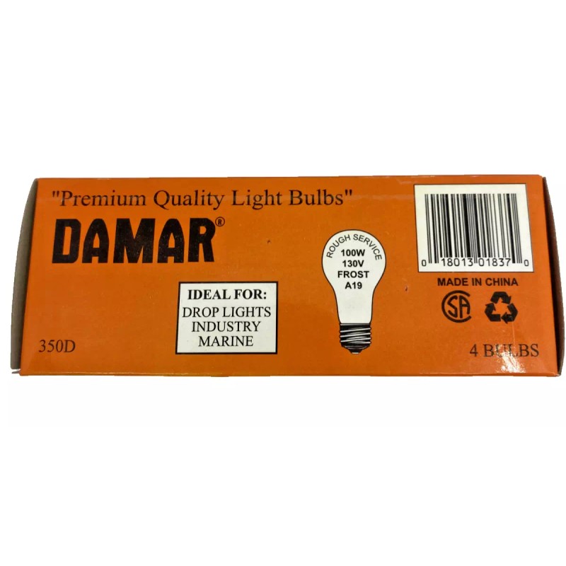 DAMAR 350D Rough Service 100W 130V A19 Light Bulbs -