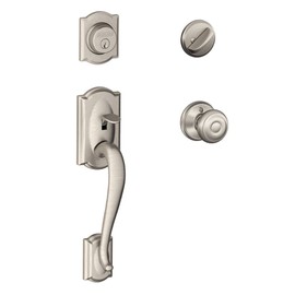 SCHLAGE Camelot Single Cylinder Handleset and Georgian Knob, Satin Nickel (F60 CAM 619 GEO)