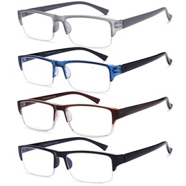 EYEURL 4-Pack Half Frame Reading Glasses for Men Women Blue Light Blocking Computer Readers for Women Lightweight Rectangle Semi Rimless Computer Glare/UV Half Frame Spring Hinge Eyeglasses,0.75