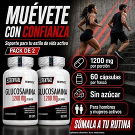 Glucosamina 1200 mg por Porción TESTROL, Sulfato y Clorhidrato, Suplemento Alimenticio para Movilidad y Bienestar Articular para Adultos Pack de 2 uni