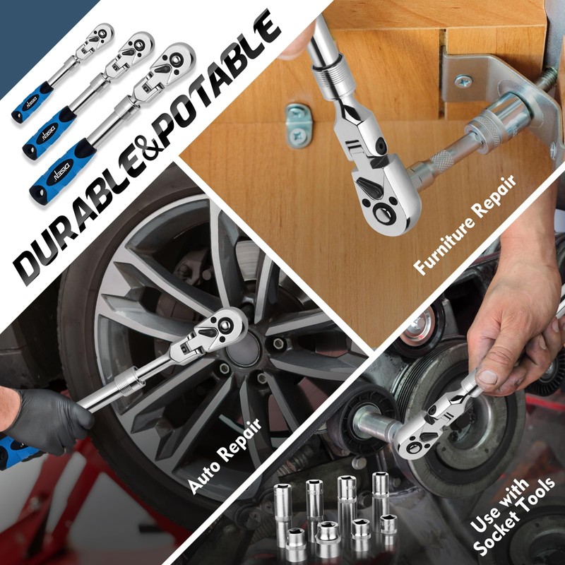 DISEN 3-Piece Extendable Flex-Head Ratchet Wrench Set with EVA Storage