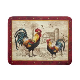 Farm Rooster Dish Drying Mat for Countertop 18x24 Inches Red Rustic Chicken Absorbent Microfiber Dry Dishes Pads Kitchen Counter Accessories