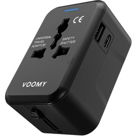 VOOMY Travel Adapter Worldwide, Universal Travel Adapter for 150+ Countries, Travel Plug Adapter Worldwide Europe USA Mexico Australia, Universal All in One Travel Plug Adapter with 2 USB and AC