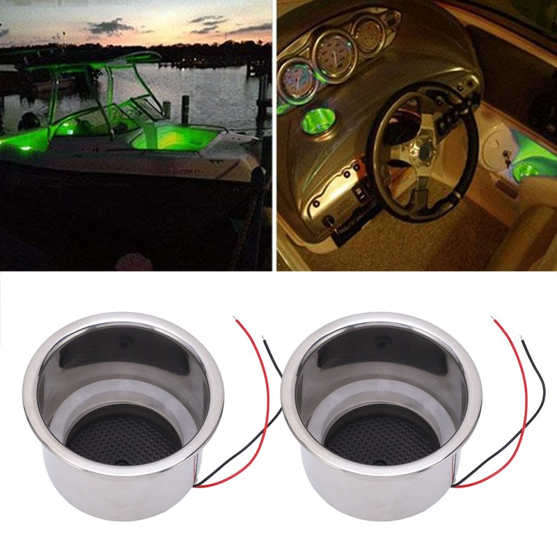 2PCS Luminous Cup Holder 304 Stainless Steel 8 LEDs Draining