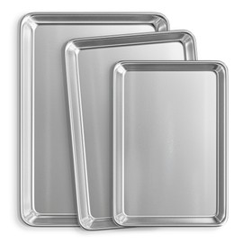 JoyTable Aluminum Baking Sheet Set, 3 Pack Sheet Pan, Commercial Quality Cookie Sheets for Baking or Roasting Non-Stick, Warp Resistant Aluminum Baking Pan
