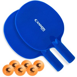 Cannon Sports Unbreakable Table Tennis Paddle Set - 2 Rackets with 6 Pack of 3-Star Table Tennis Balls – Portable Set for 2 Players (2 Royal Blue Paddles + 6 Orange Balls)