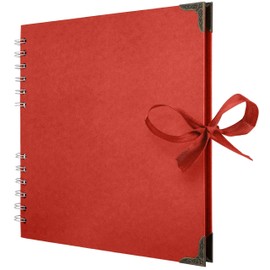 Bstorify Bstorify Square Scrapbook Photo Albums 8 x 8 Inch Red Thick Paper, Hardcover, Metal Corners, Ribbon Closure - Ideal for Your Scrapbooking Albums, Art & Craft Projects