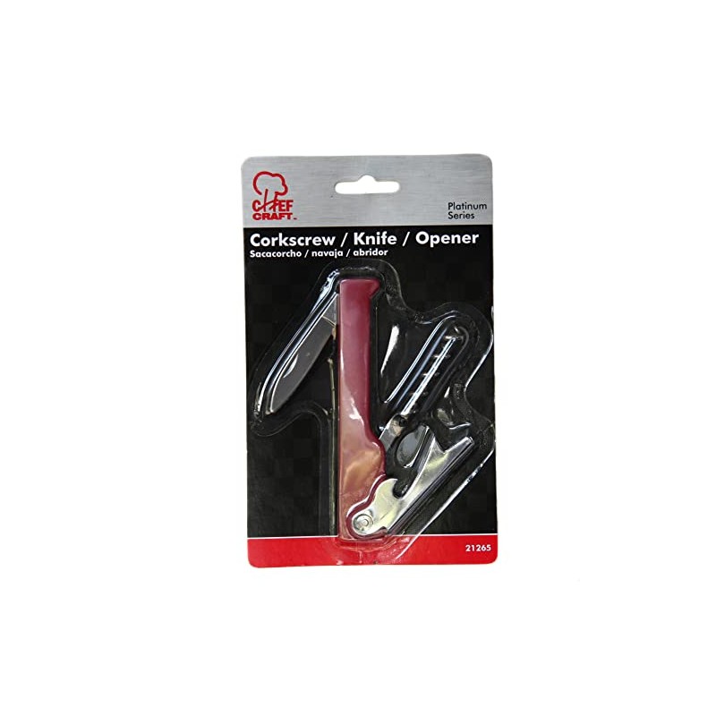 Chef Craft Select Waiter's Corkscrew with Knife, 4.5 inch, Red