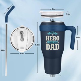 Sursip Father Day Gift-40 oz Tumbler for Dad/Father, Tumbler with Handle and Straw,Father's Day Gifts,Gifts for Dad/Father,My Hero Dad(Dark Blue)
