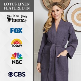 Lotus Linen Women's Lightweight Waffle Weave Robes- Long Soft Cotton Bathrobe - Kimono Spa Bath Robe (US, Alpha, Medium, Regular, Regular, Charcoal)