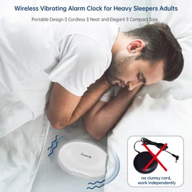 DreamSky Vibrating Alarm Clock for Heavy Sleepers - Auto Set Bed Shaker Alarm Clock Under Pillow for Hearing Impaired, Bedroom, Travel, Rechargeable Battery Operated, Cordless, Auto DST, LCD Backlight