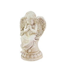 Northlight 9.5" Heavenly Distressed Ivory Cherub Angel on Pedestal Outdoor Statue Patio Lawn and Garden, White