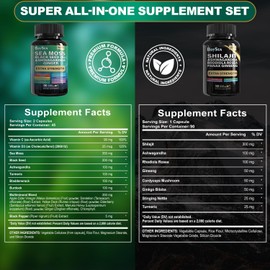 Shilajit and Sea Moss Bundle - 90 Count each - Sea Moss, Black Seed Oil, Ashwagandha, Ginger & Shilajit, Rhodiola Rosea, All in 1 Supplements
