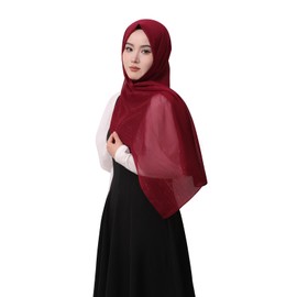 Febfim Gorgeous Silver Shimmer Women's Crepe Hijab Scarf Islamic Ladies Fashion Soft Shawl Head Wrap (Color E)