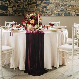 Lujoso camino de mesa de terciopelo, decoraciones de recepción de boda de 10 pies, tela de terciopelo suave de 20 x 120 pulgadas, superposición de lino de mesa, caminos de mesa de boda (burdeos, 20 x