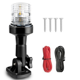 Young Marine Boat Anchor Light 3-Nautical Mile White LED Fold Down Stern Light for Pontoon and Fishing Boat All Round 360° White LED 12-24V (6" Foldable)