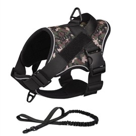 AIWAI Service Dog Harness Reflective Breathable and Adjustable No-Pull Dog Harness with Handle for Outdoor Walking for Small Medium Large Dogs(Green Camouflage Leash, Size M)