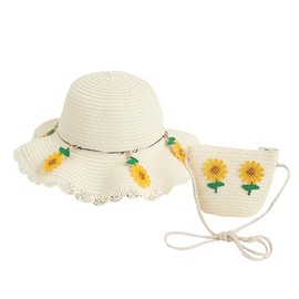 Toddler Baby Girl Straw Hat Matching with Mini Purse Bag Set Summer Beanie Cap Sun Protection Beach Hats (Sunflower-White)