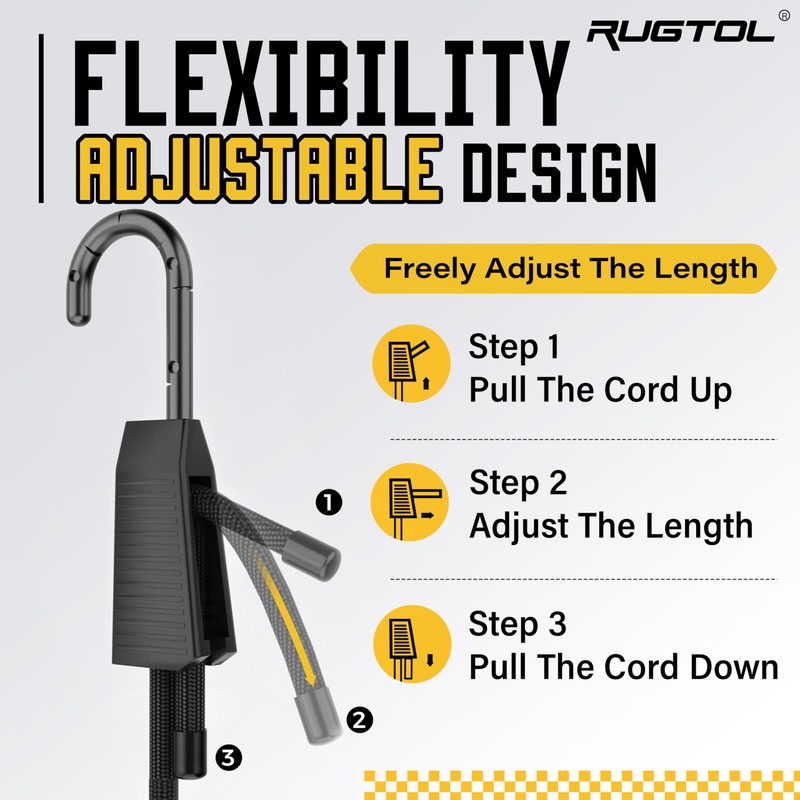 Rugtol Adjustable Bungee Cords with Hooks, 6Pcs Heavy Duty Outdoor
